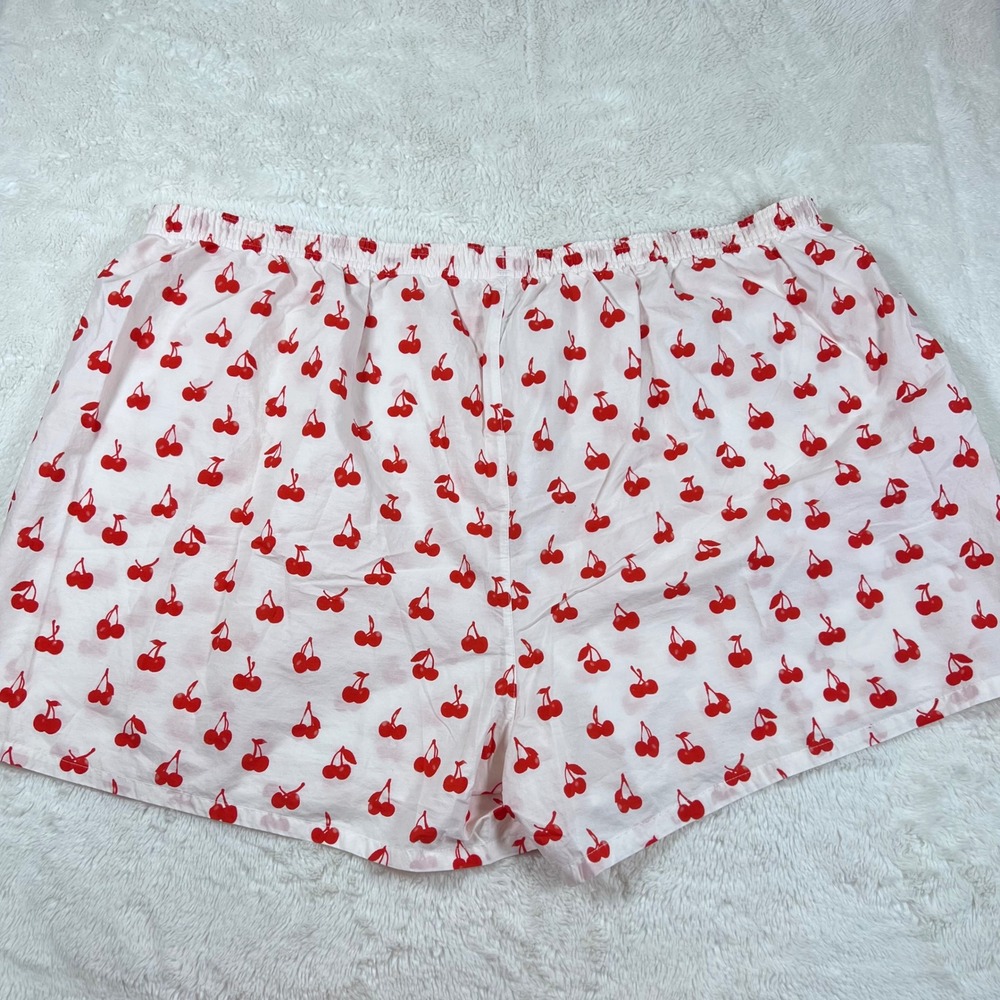 SKIMS Cherry Print Cotton Poplin Sleep Shorts White Red‎ Plus Size 4X NWOT - Picture 5 of 12